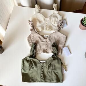 Backyard Roses Dacey Ruffle Bustier Camisole Rib Knit Top S M L XL Feminine
